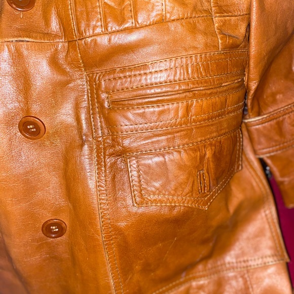 MENS VINTAGE BROWN LEATHER TRENCH COAT GREAT COND - Picture 10 of 13